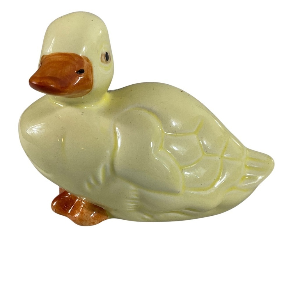 Vintage Ceramic Duck Figurine  Pale Yellow with Orange Beak and Feet 4” x 2” x 3
